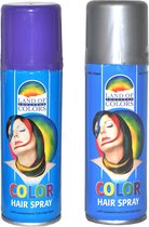 Goodmark haarverf/haarspray set van 2x flacons van 111 ml - Paars en Zilver - Carnaval verkleed spullen - Haar kleuren