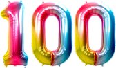 Ballon Cijfer 100 Jaar Regenboog Helium Ballonnen Verjaardag Versiering Cijfer Ballon Feest Versiering Met Rietje - 86Cm