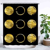 Rideau de Douche Ulticool - Golden Circles Sun Moon Chique - 180 x 200 cm - avec 12 anneaux - Or Zwart