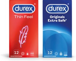 Durex - 24 stuks Condooms - Thin Feel 1x12 stuks - Extra Safe 1x12 stuks - Voordeelverpakking