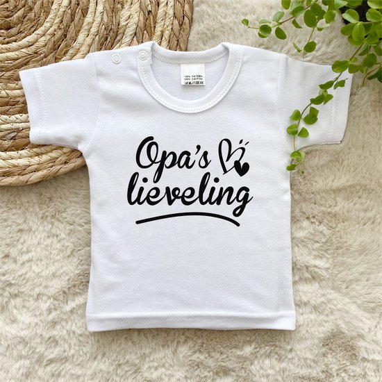 Kinder - shirt - t-shirt - Opa's lieveling - maat: 68 - kleur: wit - 1 stuks - opa - opa cadeau - kinderkleding - kinderkleding jongens - kinderkleding meisjes - baby kleding