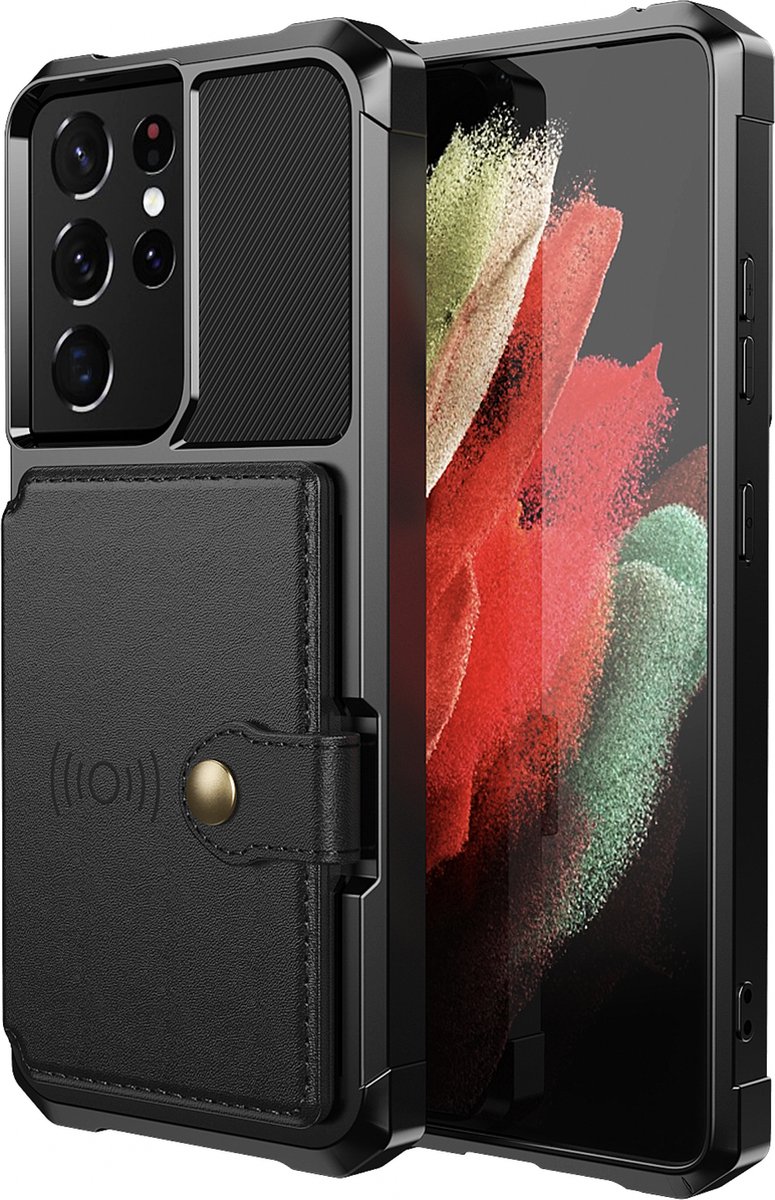 Backcover geschikt voor Samsung Galaxy S21 Ultra - Zwart - Pasjeshouder - Magneet voor Autohouder