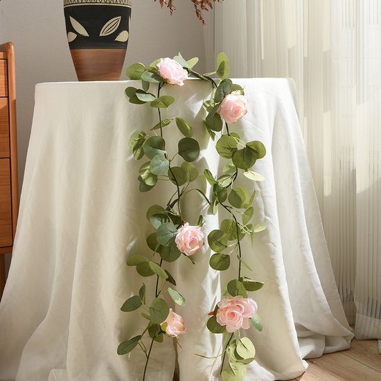 2 Stuks Rozen Slinger Kunstbloemen slinger Balkon decoratie Zomerbloem- 2meter Klimroos licht roze -Bruiloft Decoratie – Trouwen -Trouwdag bloemen