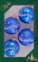 12x boules de Noël en verre de luxe 7 cm bleu avec traîneau blanc - Décorations de Noël de Noël / Décorations d'arbres de Noël