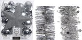 Décorations de Noël de Noël Boules de Noël en plastique 5-6-8 cm avec pointe étoile et guirlandes en aluminium paquet de 35x pièces - Décorations Décorations pour sapins de Noël