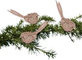 3x Kerstboomversiering glitter roze vogeltjes op clip 12 cm - Kerstboom decoratie vogeltjes