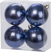 12x Donkerblauwe kunststof kerstballen 8 cm - Cirkel motief - Onbreekbare plastic kerstballen - Kerstboomversiering donkerblauw