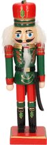 1x Kerst decoratie notenkraker pop/soldaat 15 cm kerstversiering groen/rood - Kerst versiering poppetjes