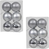 12x Zilveren kunststof kerstballen 8 cm - Glans/mat/glitter - Onbreekbare plastic kerstballen zilver