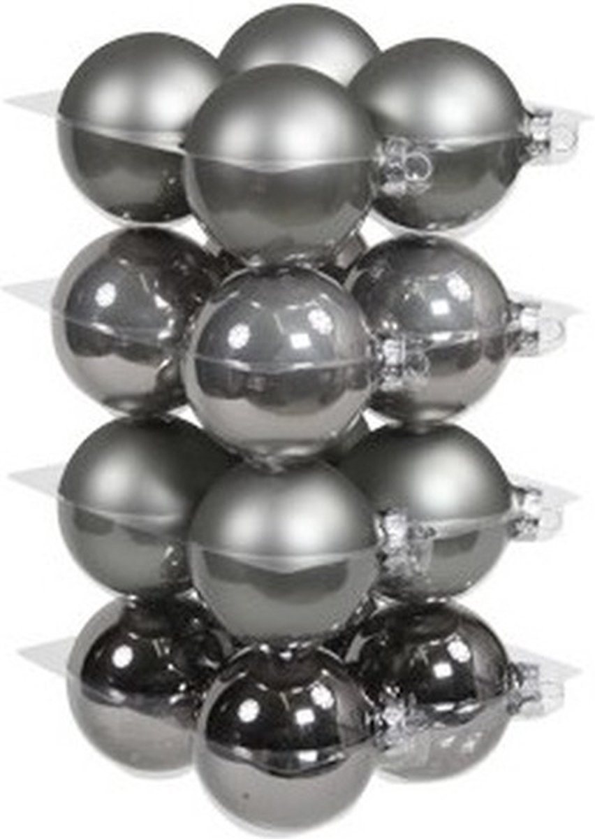 32x Titanium grijze glazen kerstballen 8 cm - mat/glans - Kerstboomversiering grijs tinten
