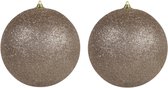 2x stuks Champagne grote glitter kerstballen 18 cm - hangdecoratie / boomversiering glitter kerstballen