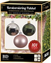 101 stuks Kerstballen mix zilver-roze-groen voor 150 cm boom - kerstballen pakket