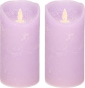 2x Bougies LED lilas violet / bougies pilier 15 cm - Bougies de Luxe à piles avec flamme mobile