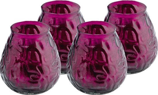 12x Bougies lanterne rose foncé 48 heures de combustion - Verres lanterne en verre - Bougies de terrasse / bougies de jardin