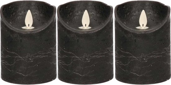 3x Zwarte LED kaarsen / stompkaarsen 10 cm - Luxe kaarsen op batterijen met bewegende vlam