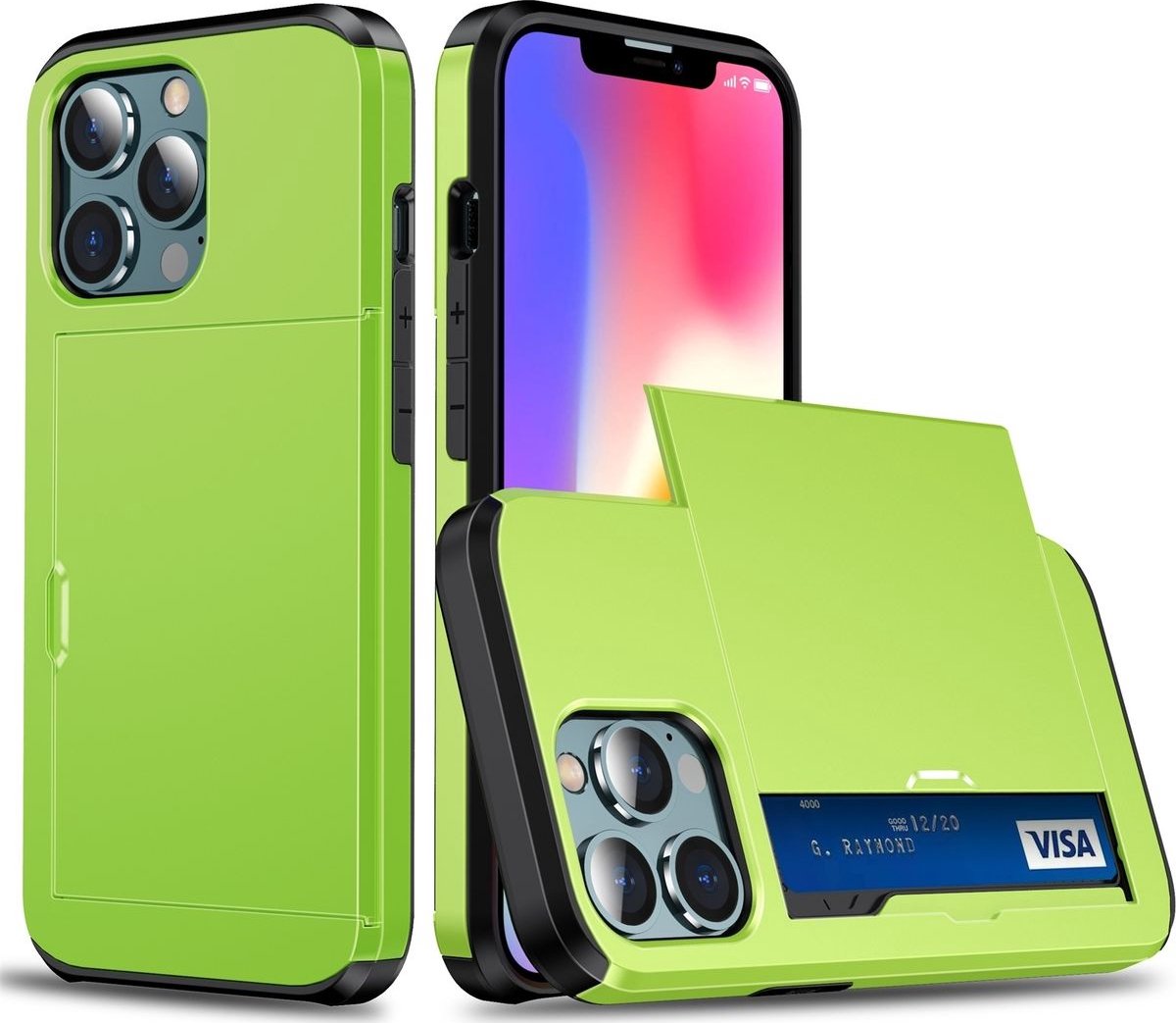 Mobigear Card Telefoonhoesje geschikt voor Apple iPhone 14 Pro Hoesje Hardcase Backcover Shockproof met Pasjeshouder - Groen