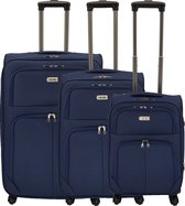 SB Travelbags 3 delige bagage stoffen koffer set 4 wielen trolley - Blauw