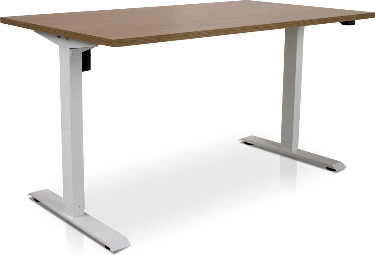 Zit-sta bureau elektrisch verstelbaar - MRC EASY | 140 x 80 cm | inclusief stekkerdoos en kabelklemmen | frame wit - blad havanna
