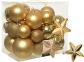 Kerstballen en sterren ornamenten - set 32x stuks - kunststof - goud