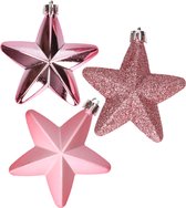 Kerstornamenten sterren - kunststof - 6x st - roze - 7 cm