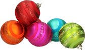 Kerstballen - 6x stuks - kunststof - gekleurd - 8 cm - glitter rand
