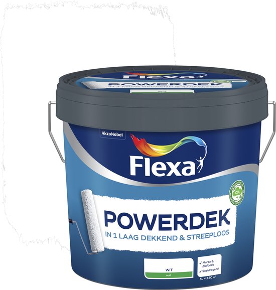 Flexa powerdek muurverf - muren & plafonds - binnen - stralend wit - 5 liter