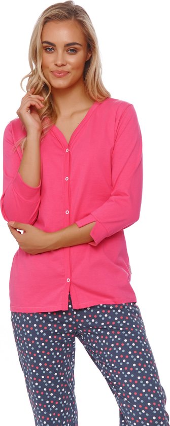 Doctor Nap Katoenen Pyjama met knoopjes Dames Volwassenen | Lange Mouw Lange Broek | Pyama Dames Volwassenen | Roses Peony PM.4566 46 / 3XL