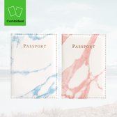 Deal combinée - Couvertures de passeport - Housses de passeport rouge et Blauw marbré - Cuir artificiel - Y compris le porte-passe - Résistant aux éclaboussures - Milliers de miles