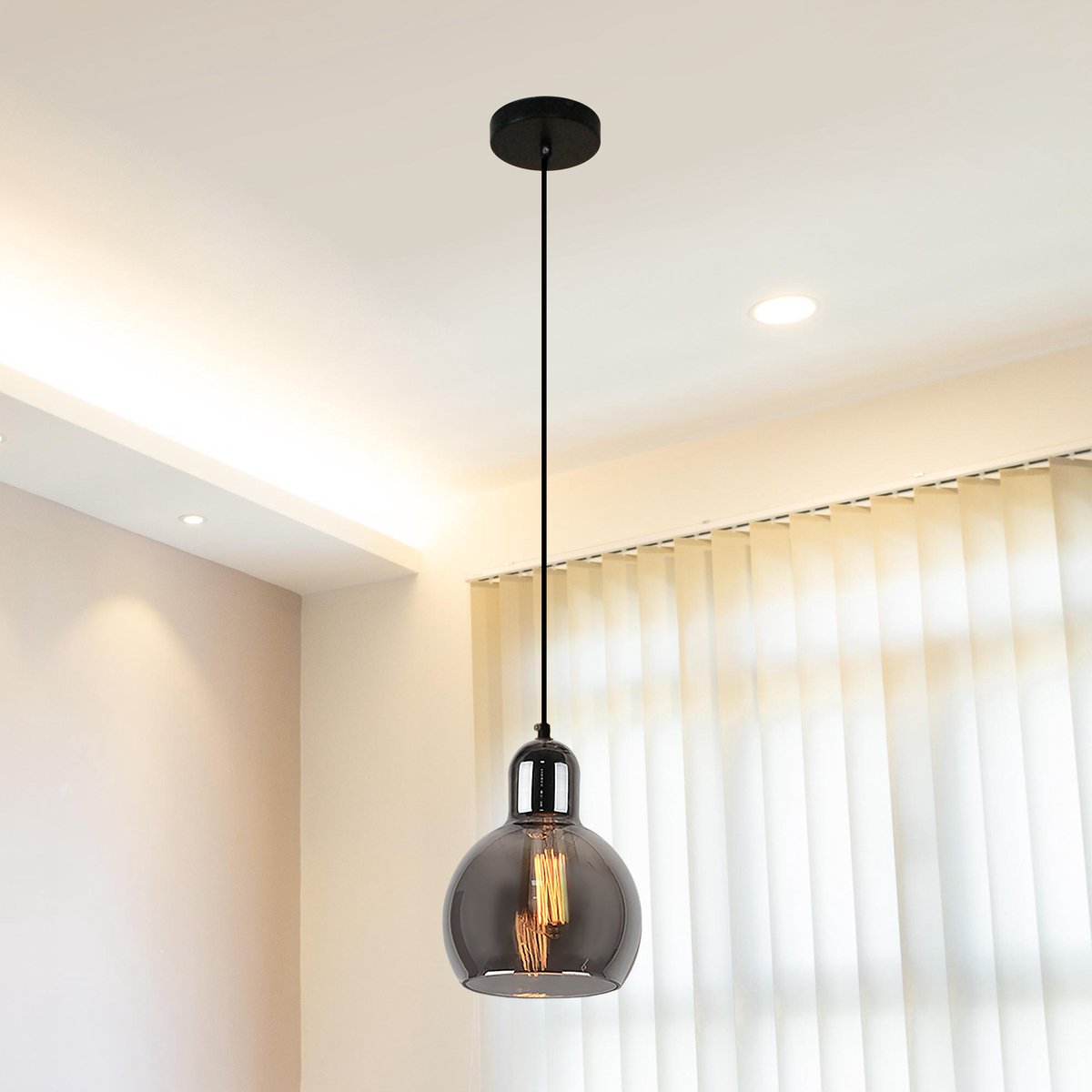 Hanglamp Glas industrieel Hanglampen Eetkamer - Plafondlamp Glas Rookglas Smoke 18cm