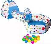 Blauwe 3-in-1 Pop-Up Speeltent Met Tunnel Voor Kinderen met 15 Ballen - Kruiptunnel - Speelgoed Speelhuis Tent Kindertent