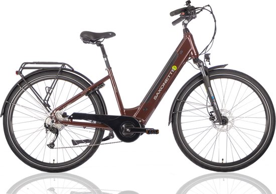 Elektrische damesfiets, Deluxe Sport, middenmotor, 9 sp, rood