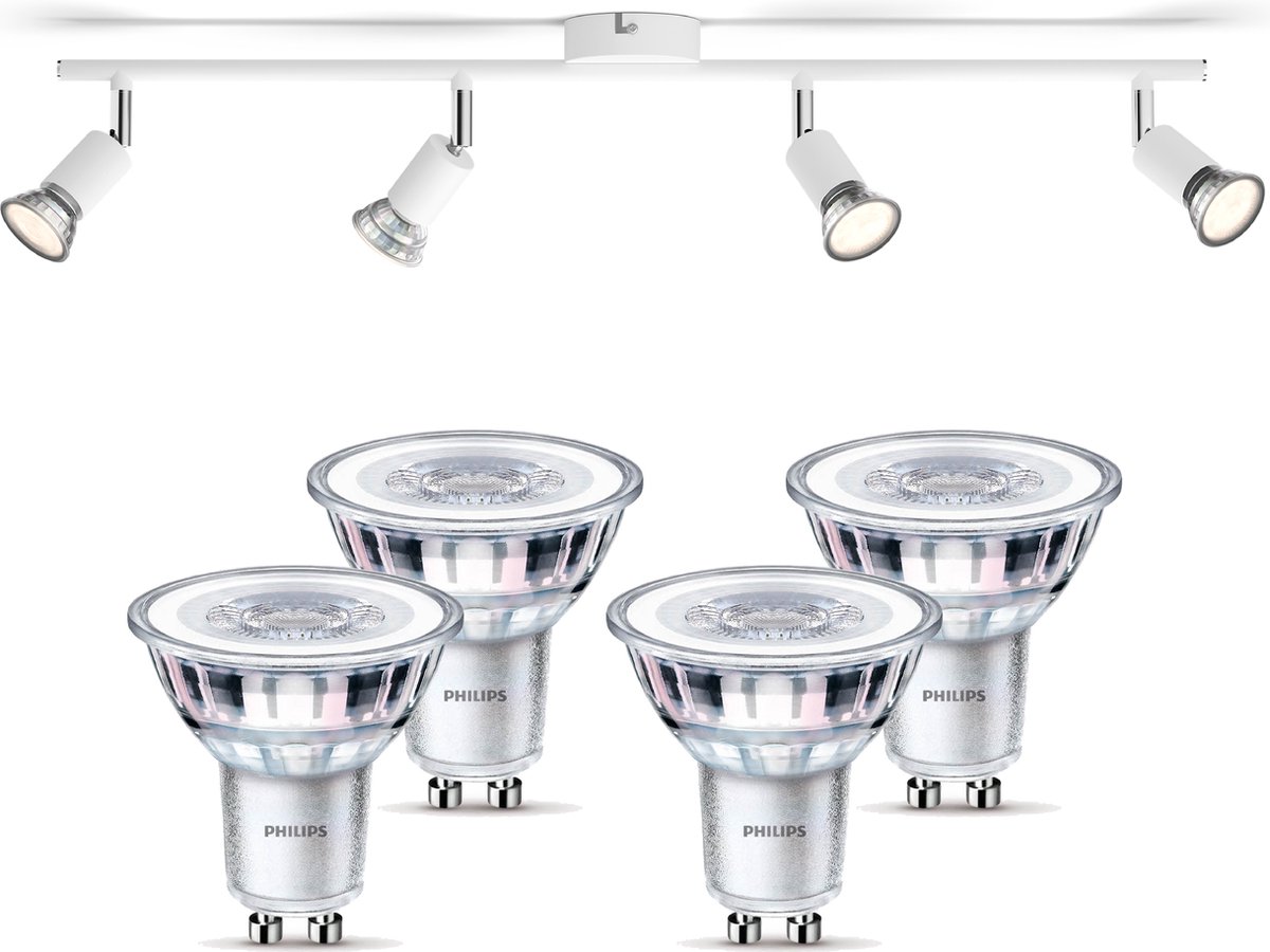 Philips Limbali Opbouwspot met GU10-fitting & Philips LED Scene Switch Spot GU10 50W - LED - Spotjes Opbouw - 4 Lichtpunten - Wit