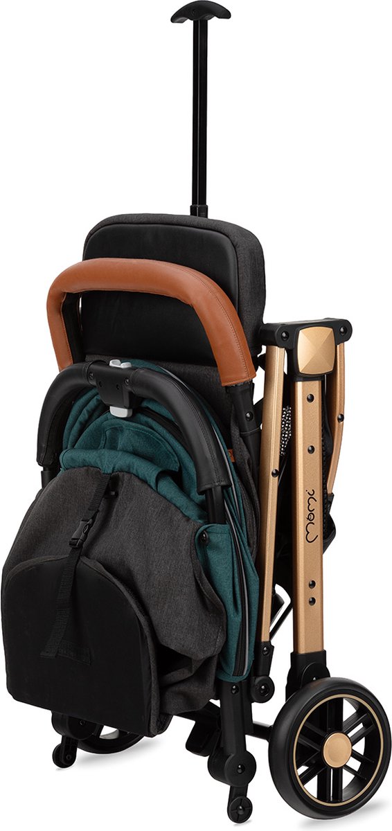 MoMi Estelle Kinderwagen - Lichtgewicht Buggy - Compact Opvouwbaar - Met Verstelbare Rugleuning - Reisbuggy 6+ Maanden - Groen/Goud van MoMi — afbeelding 4