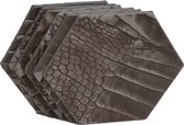 Tannery Leather - Onderzetters - Leer - Croco - Antraciet - Zeshoek - 6 stuks