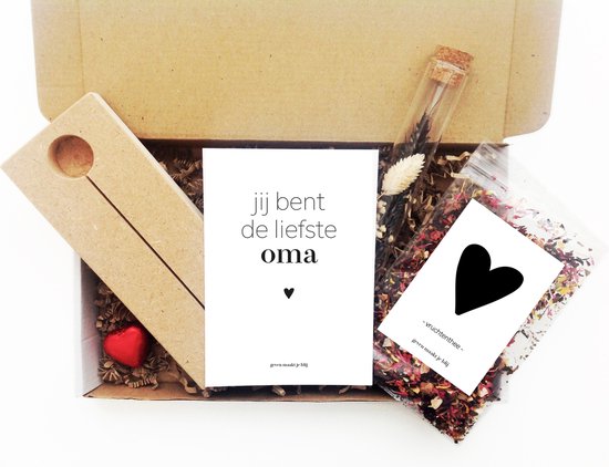 Cadeaupakket jij bent de liefste oma | brievenbus | memory shelf met
