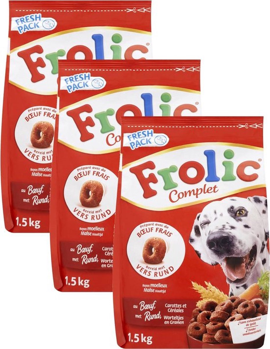 3x Frolic Compleet - Rund Droog - Hondenvoer - 1.5kg