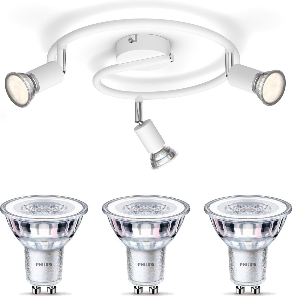 Philips Limbali Opbouwspot met GU10-fitting & Philips LED Spot GU10 50W - LED - Spotjes Opbouw - 3 Lichtpunten - Zwart