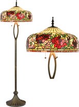 LumiLamp Tiffany Vloerlamp Ø 48x165 cm Beige Rood Glas Kunststof Rond Bloemen Staande Lamp