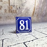 Emaille huisnummer blauw/wit nr. 81