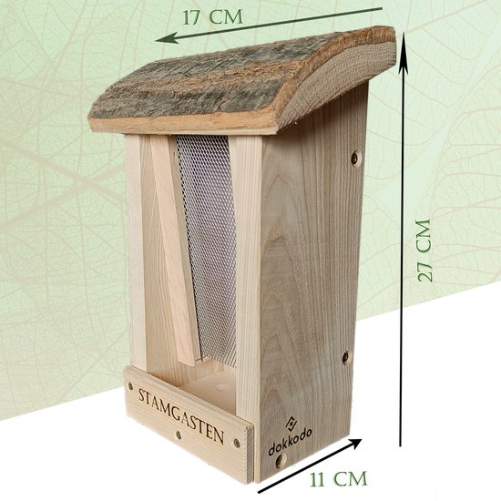 Vogelvoederhuis Stamgasten – Massief Hout met Boomschors Dak – Handgemaakt & Weerbestendig