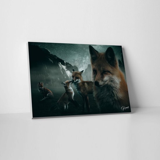 Toile dessin de loups dans la forêt, art mural, décoration murale bleu