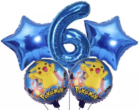 Pokemon feestversiering-Pokemon Ballonnen-Pikachu Ballon-Pokemon Feestpakket-Kinderfeestje Pokemon-Verjaardagsfeest-Ballonnen Pakket-Leeftijd Ballon 6 jaar-Ballonnen 5 stuks-Pikachu Ballon-Verjaardag jongen/Pokemon/Themafeest Pokemon/Pikachu/Pokebal