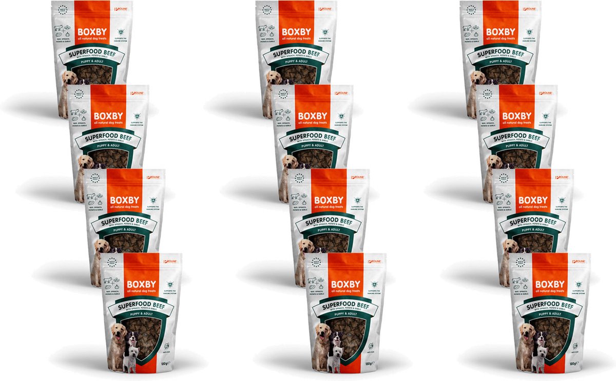 Boxby Superfood 120 g - Hondensnacks - 12 x Rund&Spinazie&Knoflook