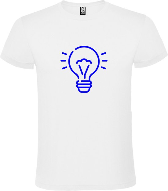Wit T shirt met print van " Light bulb / gloeilamp " print Blauw size 4XL