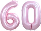 Folie Ballon Cijfer 60 Jaar Roze Verjaardag Versiering Helium Cijfer Ballonnen Feest versiering Met Rietje - 86Cm