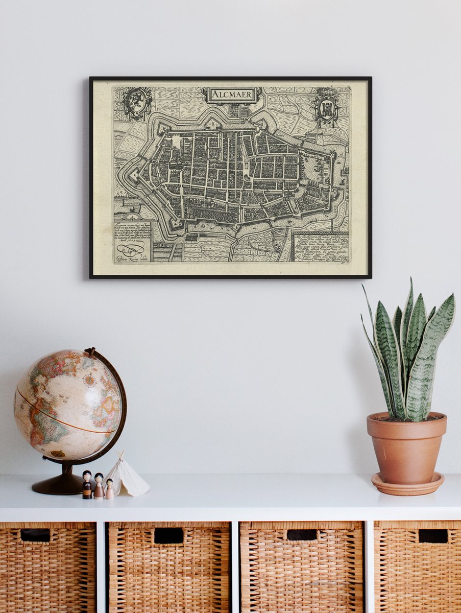 Esque Poster In Zwarte Lijst - Historische Oude Kaart Alkmaar - Stadsplattegrond 1612 - 50x70 cm