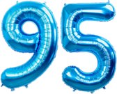 Folie Ballon Cijfer 95 Jaar Blauw Verjaardag Versiering Helium Cijfer Ballonnen Feest versiering Met Rietje - 86Cm