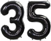 Folie Ballon Cijfer 35 Jaar Zwart Verjaardag Versiering Helium Cijfer Ballonnen Feest versiering Met Rietje - 86Cm