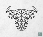Laserfabrique Wanddecoratie - Geometrische Stier - Large - Zwart - Geometrische dieren en vormen - Houten dieren - Muurdecoratie - Line art - Wall art