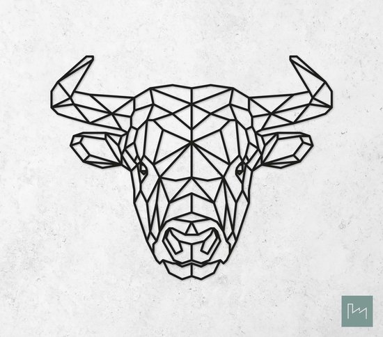 Laserfabrique Wanddecoratie - Geometrische Stier - Large - Zwart - Geometrische dieren en vormen - Houten dieren - Muurdecoratie - Line art - Wall art